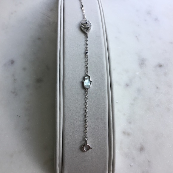 Sterling Silver CZ Evil Eye & MOP Hamsa Bracelet - Picture 10 of 13